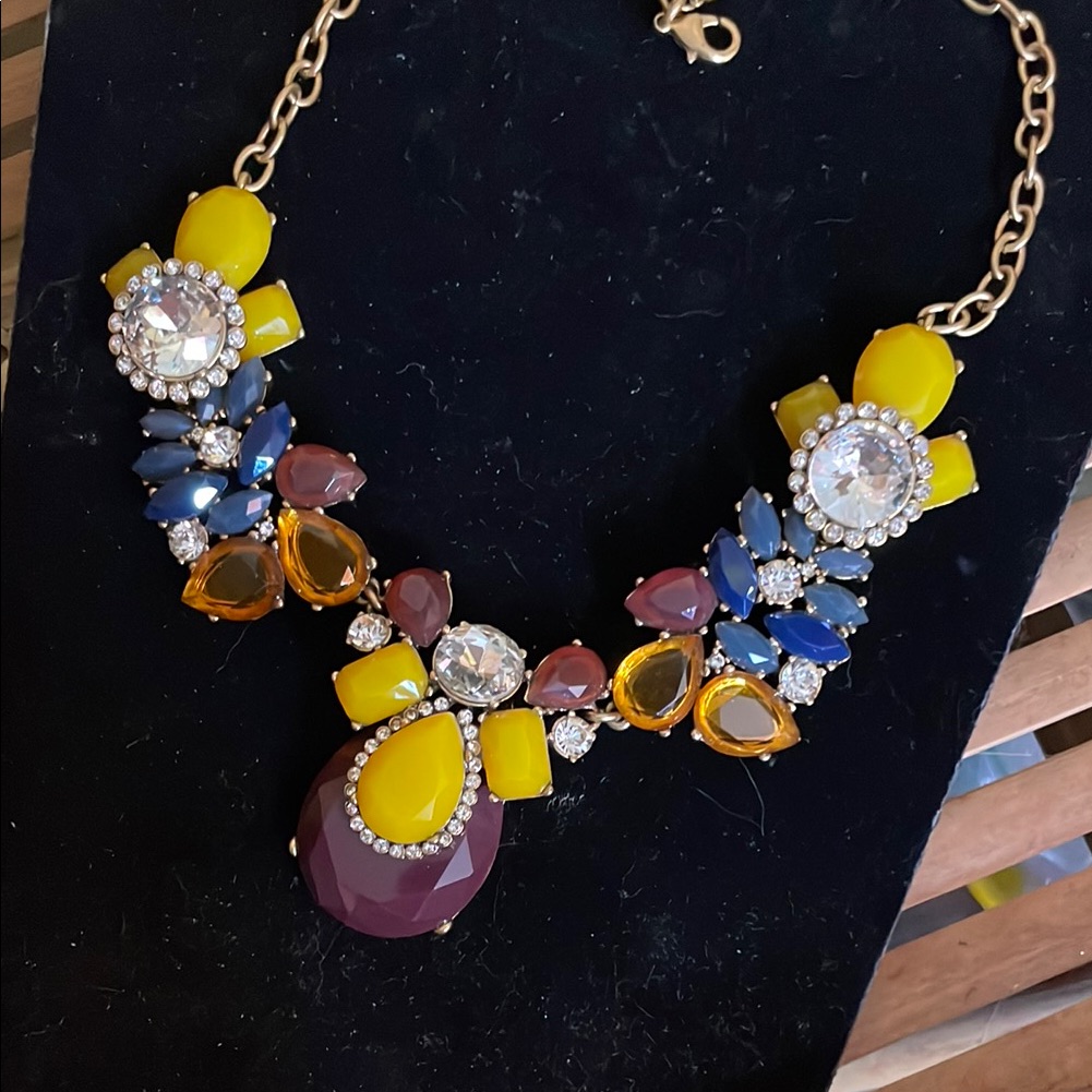 J Crew Yellow And Blue Necklace Vibrant Statement Piece 25$
